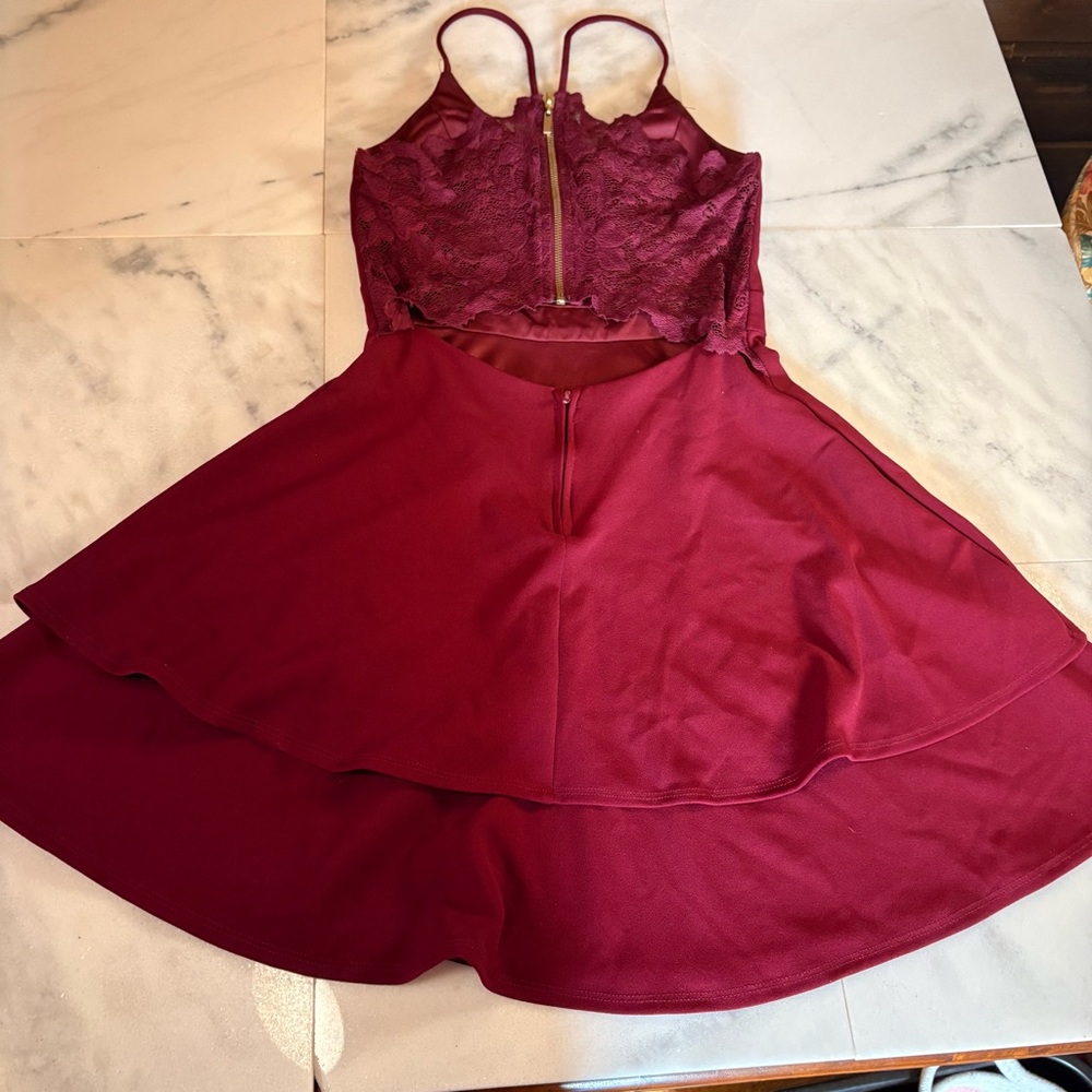 Camille La Vie Burgundy High-Low Lace Back Party Dress - Picture 4 of 5